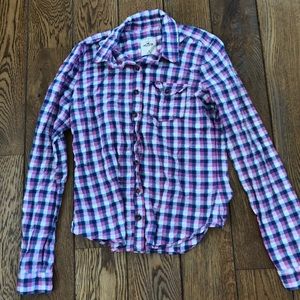 Hollister plaid pink, white and blue long sleeve